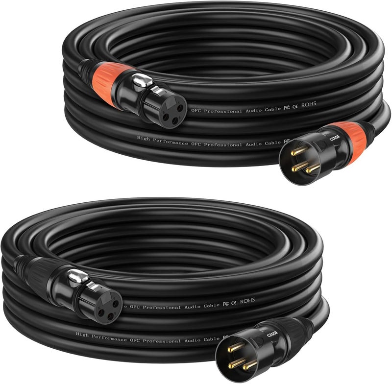 Czgor DMX Cable 15ft 2 Pack, 3-Pin Gold Plated XLR Male to Female Cables, Compatible with Microphone, Stage Light DMX512, Mic Mixer, Band and More, Black Orange - Image 1